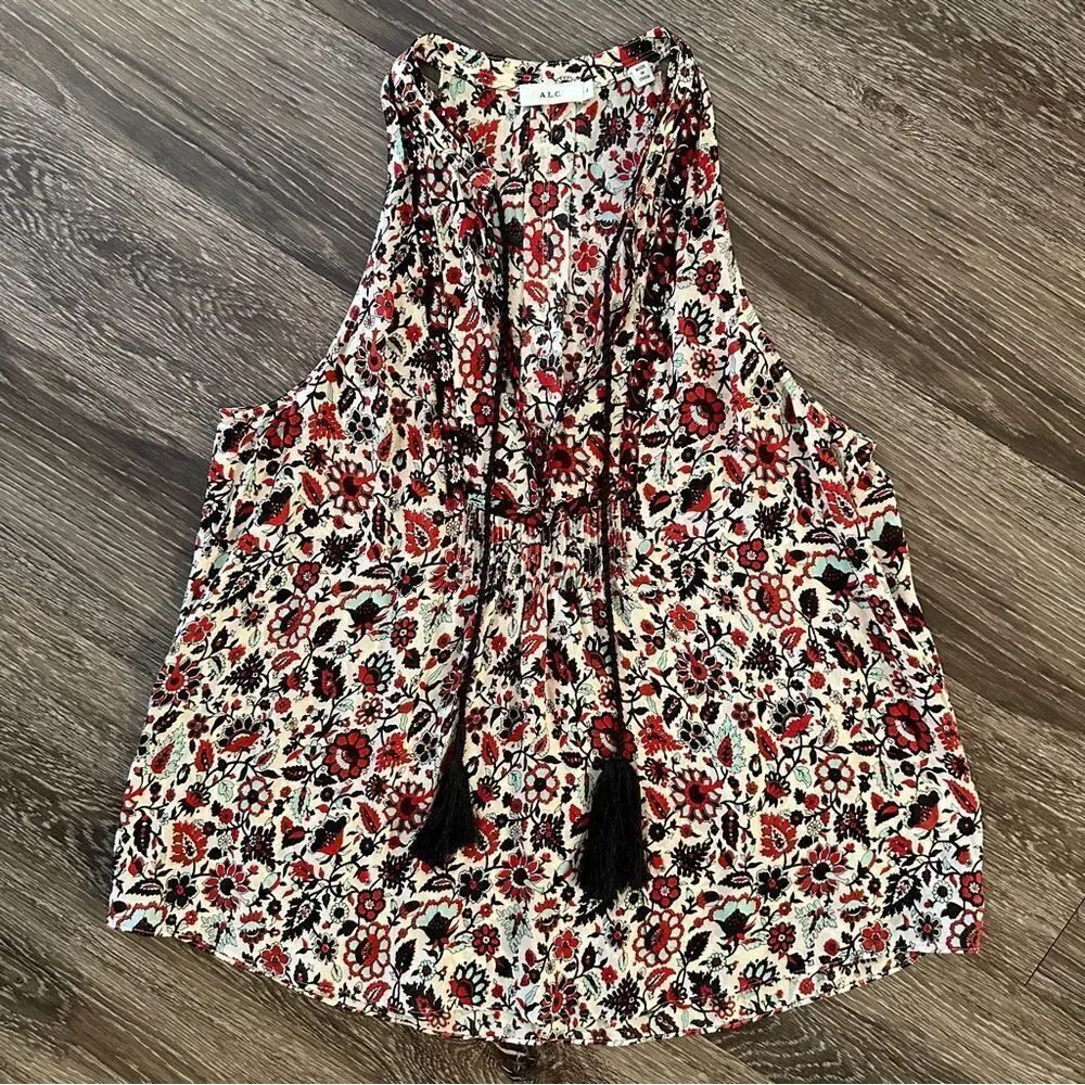 A.L.C silk sleeveless tassel blouse